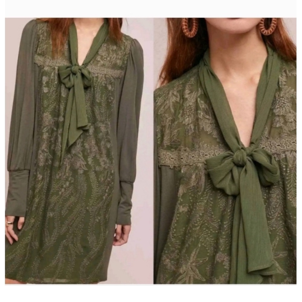 Anthropologie Tiny Green Isla‎ Lace dress small Embroidered Patchwork boho fairy